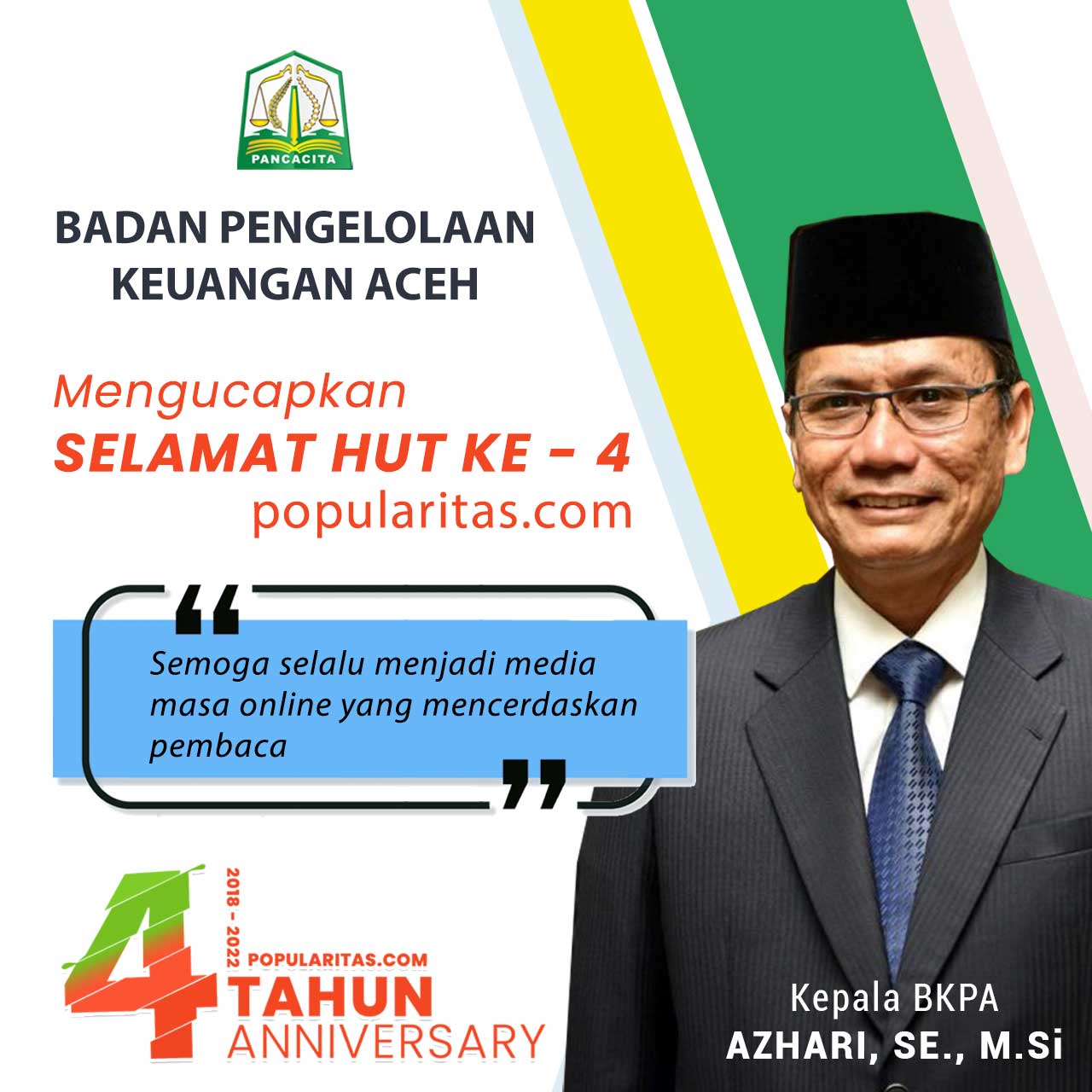 Ucapan Hut Popularitas ke 4 – BPKA Aceh
